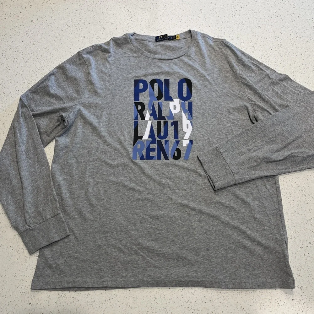 Polo Ralph Lauren GRAY PRL 1967 Block Logo Long Sleeve‎ T-Shirt size XL